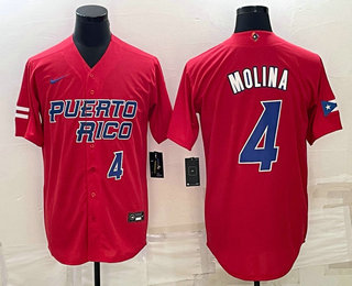 Mens Puerto Rico Baseball #4 Yadier Molina Number 2023 Red World Baseball Classic Stitched Jersey->2023 world baseball classic->MLB Jersey